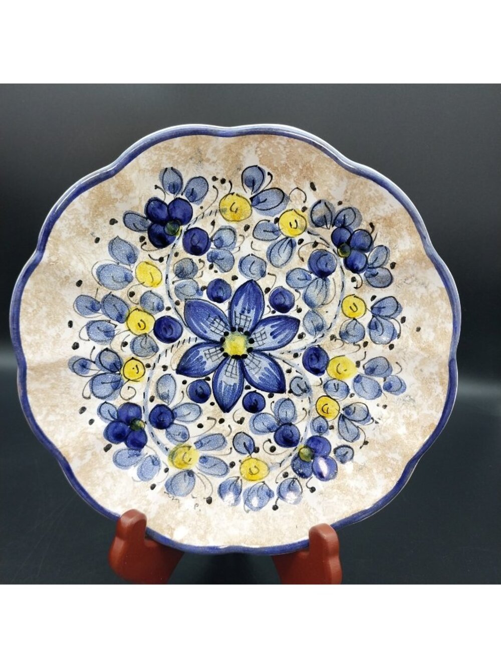 Deruta Italy Handpainted Blue & Yellow Floral 8" Decorative Hanging Plate